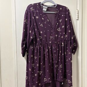 Purple Harry Potter Patterned Button-Up Blouse